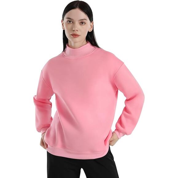 New Size Medium Pink Oversized Turtle Neck Sweatshirt with slit Neckline Design - Picture 2 of 6
